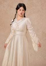 カーブ&プラス ピュアホワイト アセテートVネックドレス