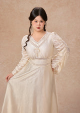 カーブ&プラス ピュアホワイト アセテートVネックドレス