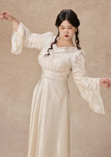 カーブ&プラス ピュアホワイト アセテートVネックドレス