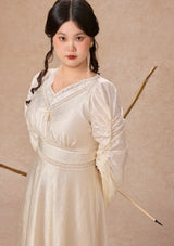 カーブ&プラス ピュアホワイト アセテートVネックドレス