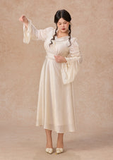 カーブ&プラス ピュアホワイト アセテートVネックドレス