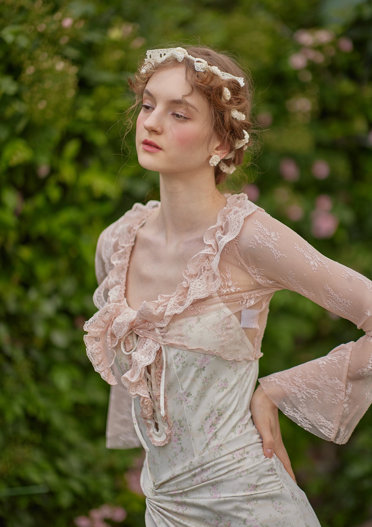 Casper John カーディガン Tulle layered lace Casper John カーディガン Tulle layered lace