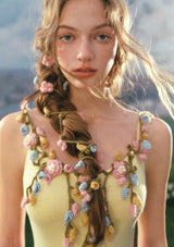 「フラワーバイン柄ニット」ワンピース