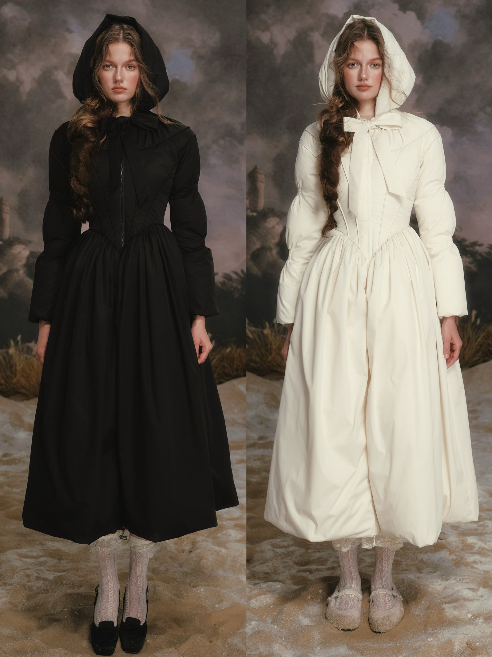Lacemade ホワイト ロングダウンコート Mサイズ ブラック＆ホワイトウォリアーダウンコート（ホワイト）
