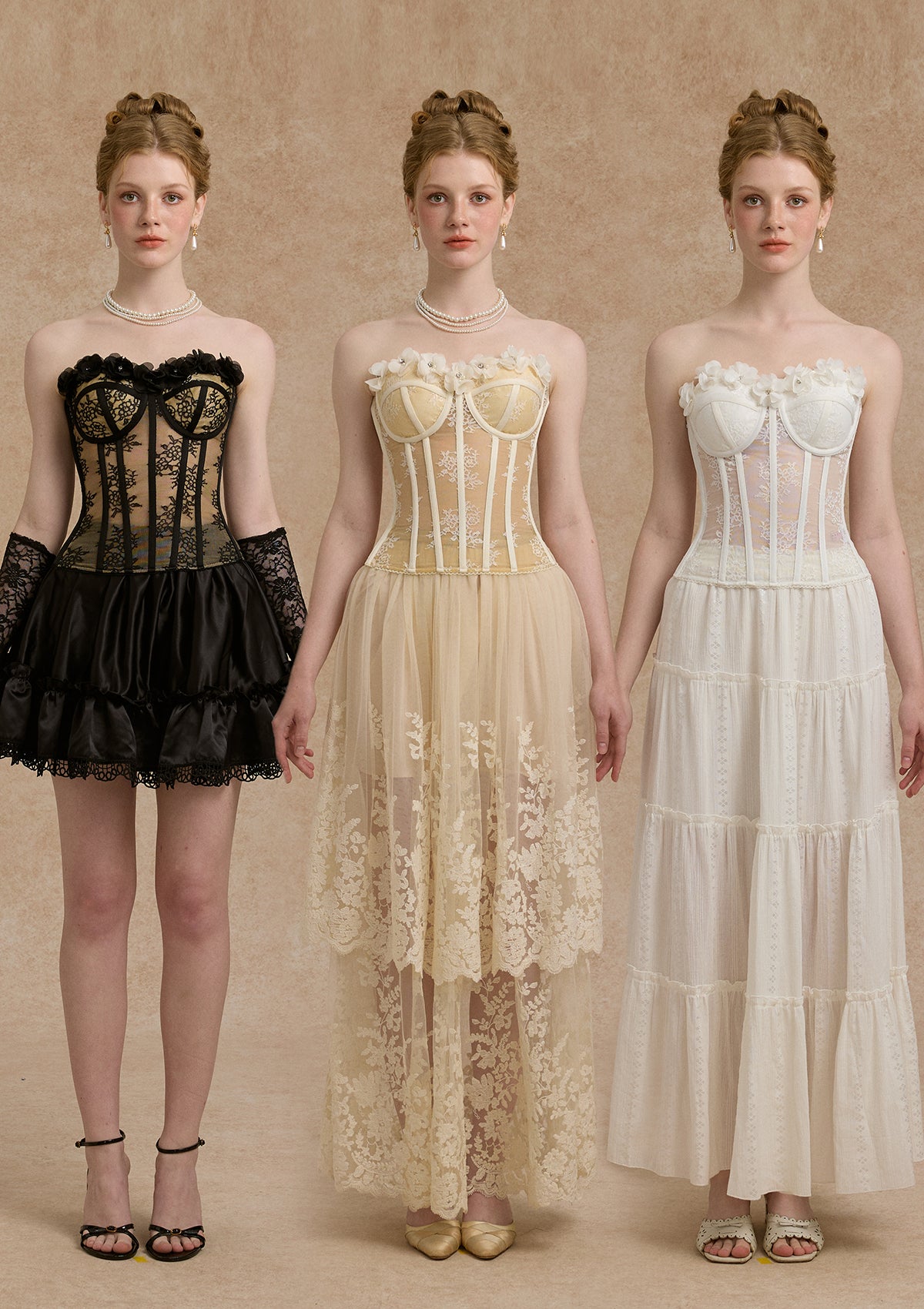 専用 lacemade レースメイド 花柄フレアドレス XL 新品 ニアナ niana [小柄さん向け]パイピングフリルカラー総レース