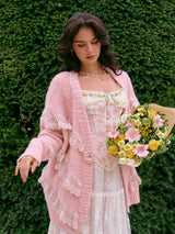 ピンク×ホワイト タッセル付きリラックスカーディガン