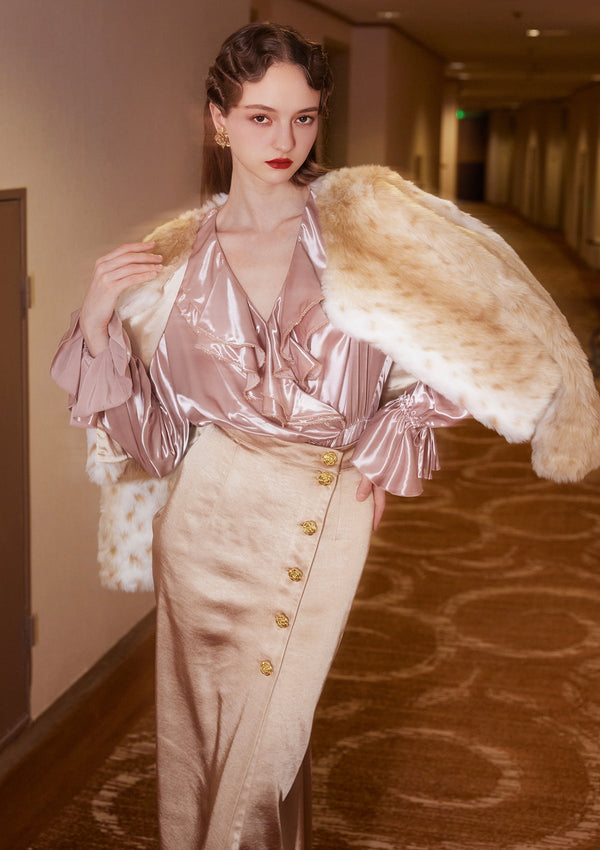 "Peach-colored Twilight" Faux Fur Coat